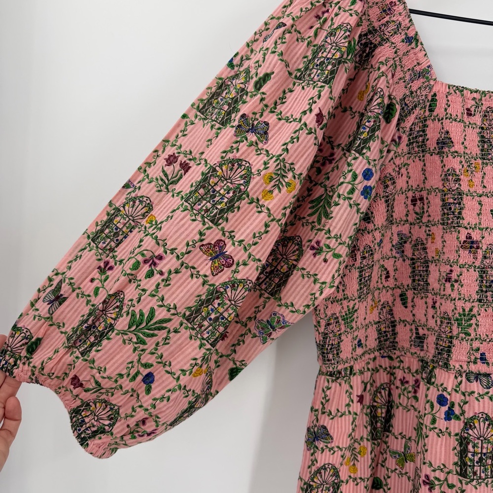 NWT Printfresh Florence Dress Gilded Greenhouse Print L Organic Cotton Midi Pink - Picture 5 of 10